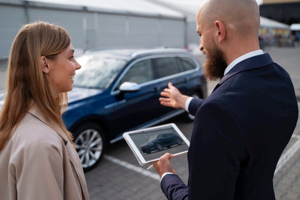 femme financiere independante achetant une nouvelle voiture 1